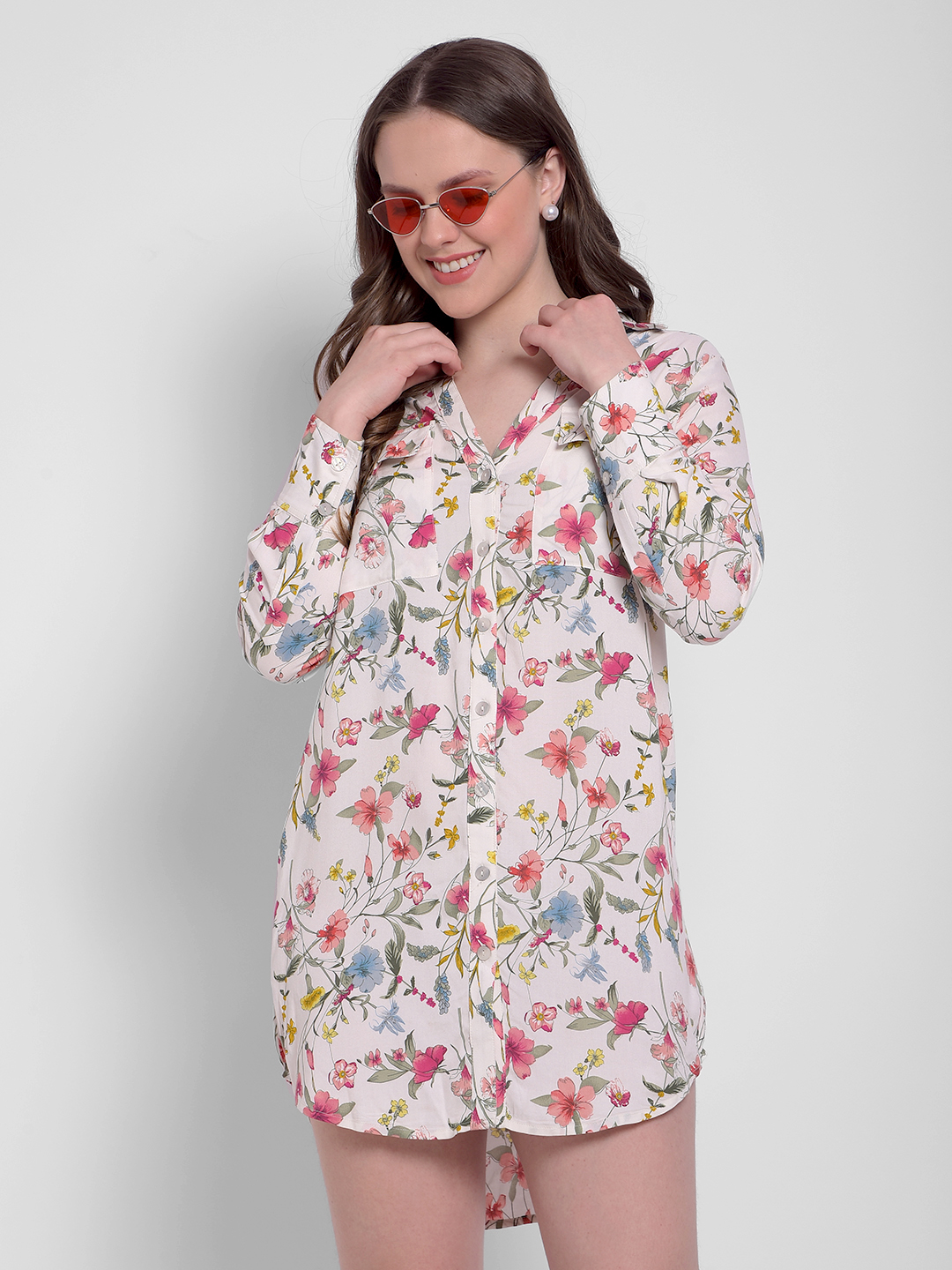 Numero Uno Women Floral Print Multicolor Shirt Dress